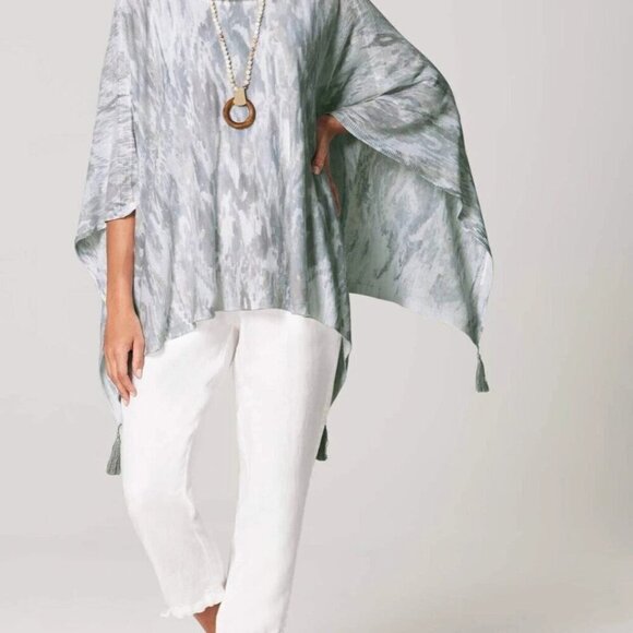 J.Jill Pure Jill Watercolor Ikat Silver Sweater Poncho Linen Blend One Size READ - Picture 5 of 11